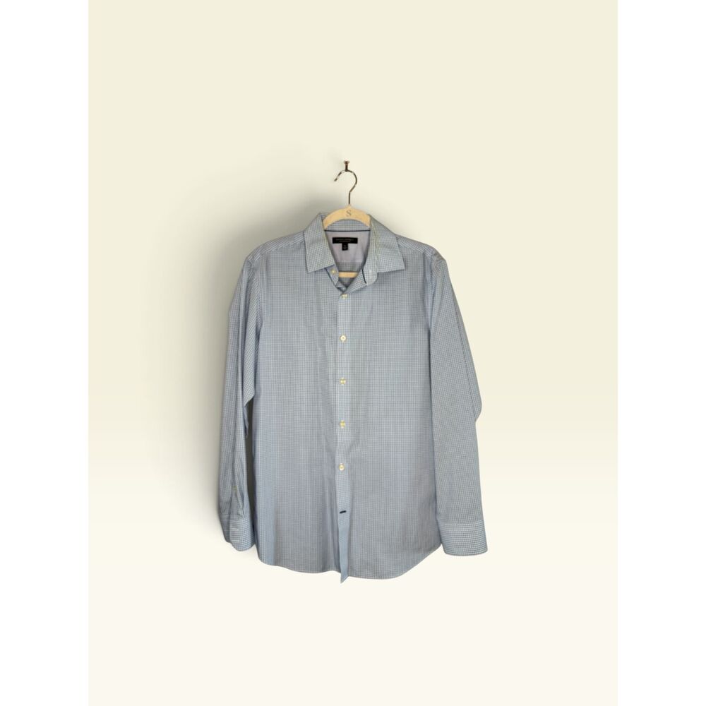 Banana Republic Men's M 15-15.5 Non-Iron Slim Fit Blue Check Dress Shirt